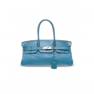 HERMES BIRKIN SHOULDER 42 BLEU JEAN CLEMENCE PALLADIUM HARDWARE (42*20*19cm)